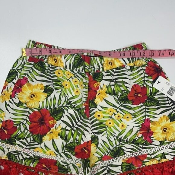NWT xoxo Tropical Floral Print Linen Shorts w Red Tassel Fringe XS - Picture 7 of 9